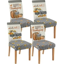 Thanksgiving Dining Chair Covers Set of 4, Fall Parsons Chair Slipcover Pumpkin Truck Stretch Chair Protectors Covers, Washable Kitchen Chair Seat Covers for Dining Chairs Autumn Holiday Decor Gifts