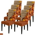 thumbnail image 1 of Thanksgiving Dining Chair Slipcover, Autumn Orange Pumpkin Maple Leaves Rustic Old Wooden Brown Stretch Covers Removable Parsons Protector for Kitchen Room Party, Set of 6, 1 of 6