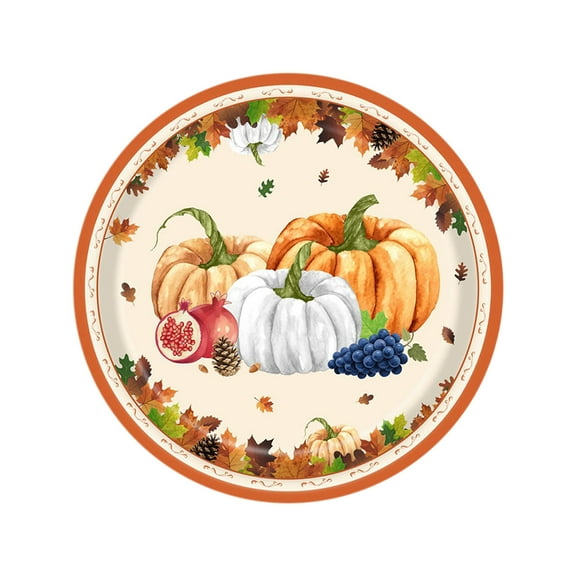 Thanksgiving Dinner Plates Set of 20 Paper Plates Fall Pumpkin Maple Leaf Design Disposable Party Supplies for Thanksgiving Autumn Festival Celebration