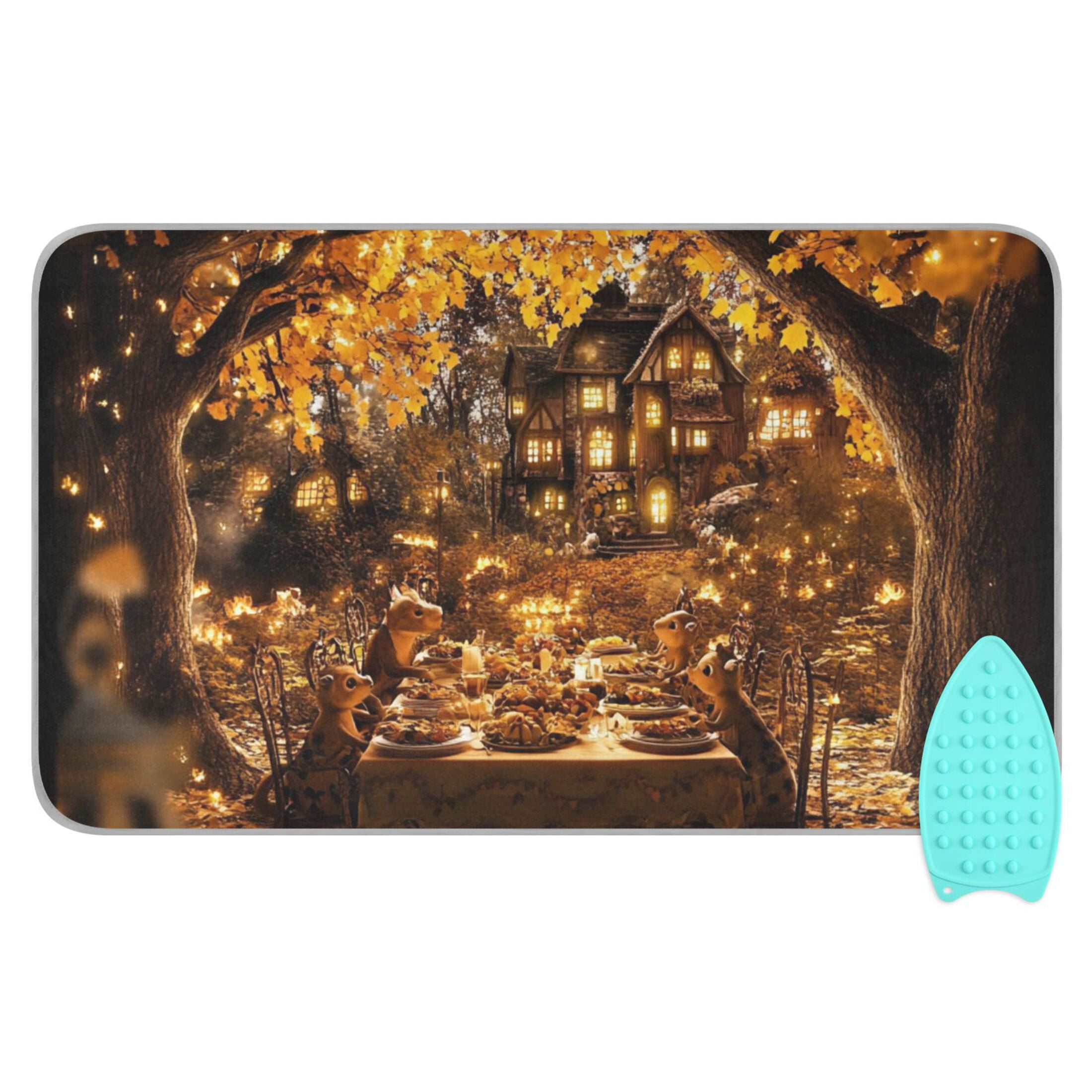 Thanksgiving Dinner for The Animals Ironing Mat Blanket for Table Top Travel Portable Ironing Board Pad 47.2x27.6 Inch