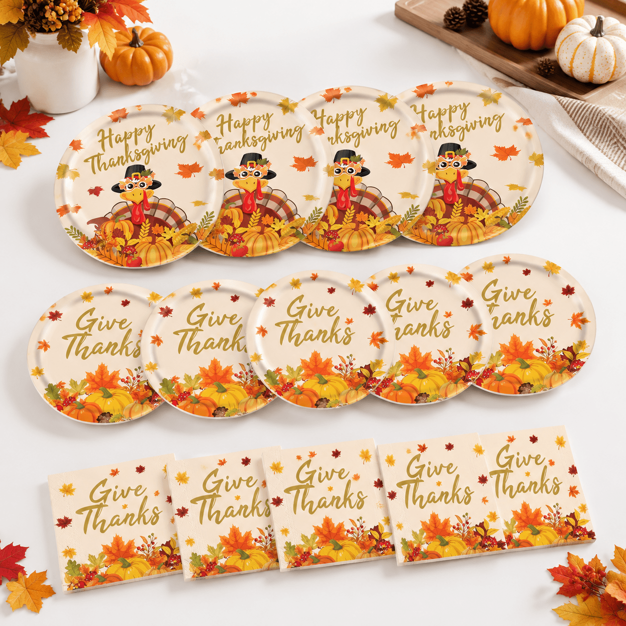 Decoration Paper Layout Thanksgiving Disposable Paper Plate and Napkin Set, 150 Pieces for 50 ...