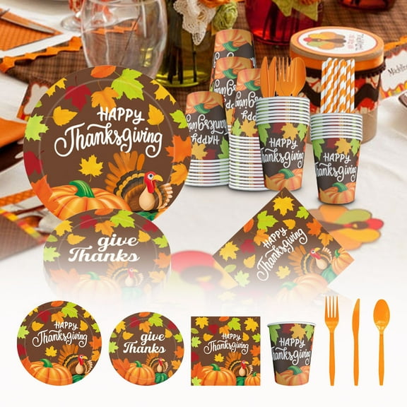 Thanksgiving Disposable Party Supplies - Includes Paper Cups, Paper Towels, Paper Plates, Convenient Tableware for Holiday Gatherings, Easy to Clean Up, Festive Design (10pcs, Knife)