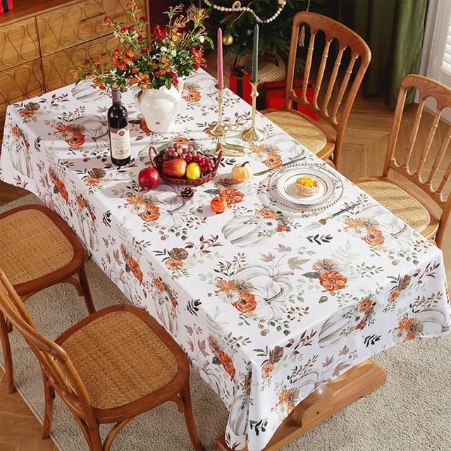 Thanksgiving Disposable Tablecloth Fall Maple Pumpkin Vinyl Waterproof ...