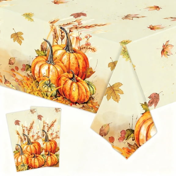 Thanksgiving Disposable Tablecloth Plastic Pumpkin for Party Decoration Supplies 2 Pack