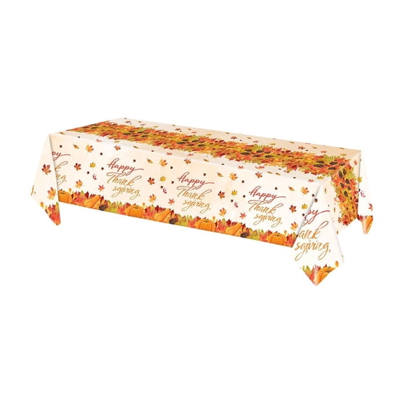 Thanksgiving Disposable Tableware Set, 1 Pc Maple Leaf Print Tablecloth for Fall Harvest Party Favors