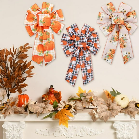 Thanksgiving Door Bow Fall Bowknot - Pumpkin Holiday Bow Hanging Ribbon, Festival Large Bowknot for Front Door Wall Window Home Porch