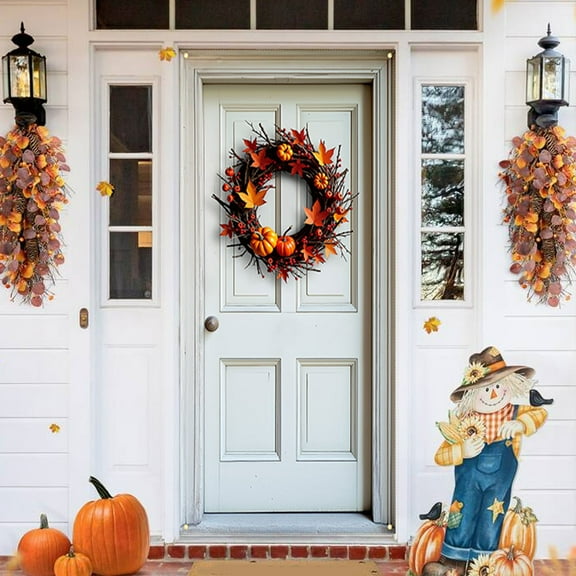 Thanksgiving Door Cover 35x71 Inch Polyester, Fall Harvest Door and Wall Hanging, Festival Party Front Door Decoration