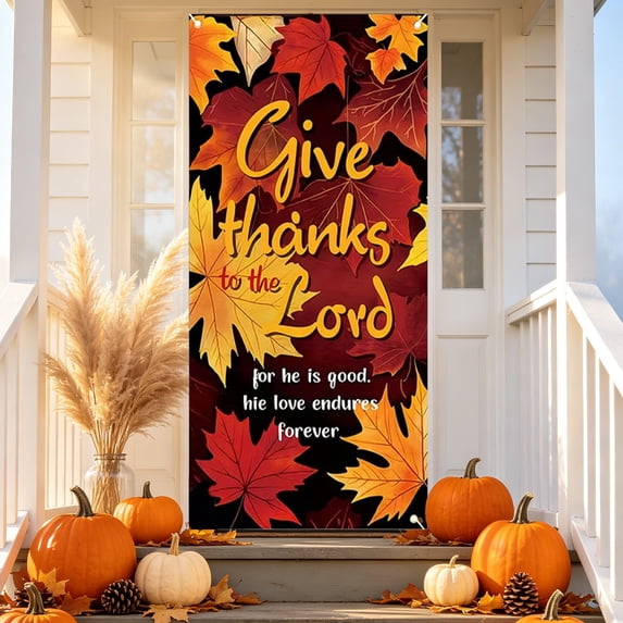 Thanksgiving Door Cover,70"x35" Fall Harvest Front Door Banner Backdrop for Indoor Outdoor Porch Entryway Farmhouse Holiday Party Home Decor