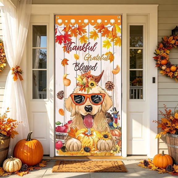 Thanksgiving Door Cover 71x35 Inch, Harvest Fall Festival Door Curtain, Holiday Decorative Wall Hanging for Home Front Door, Autumn Thanksgiving Party Décor