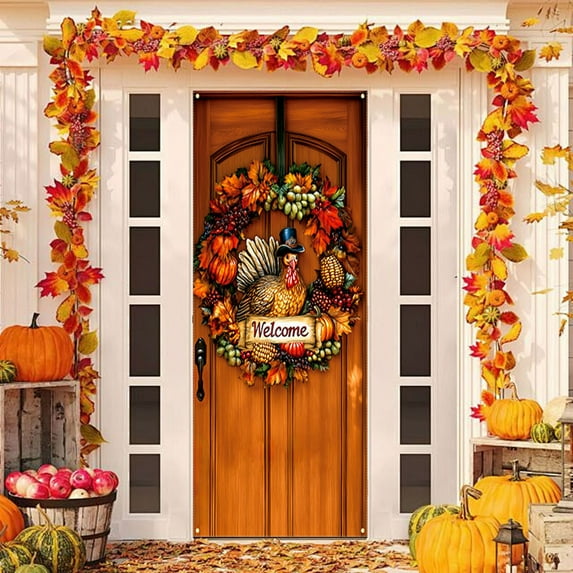 Thanksgiving Door Cover Decorations 35 X 71 Inch Fall Harvest Turkey Door Cover Hanging Funny Door Banner Party Backdrop Decorations for Thanksgiving Indoor Outdoor Party Decorations