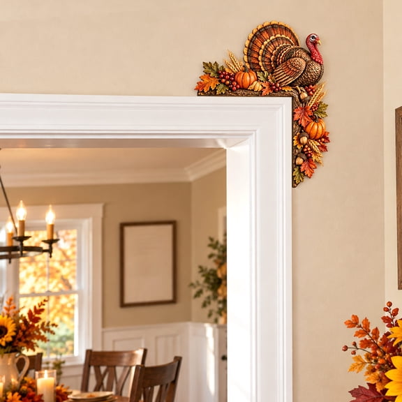 Thanksgiving Door Decor, Turkey Door Corner Decoration for Front Door and Home Holiday Decor, Wooden Turkey Hanging Sign for Door Frame, Seasonal Entryway Display