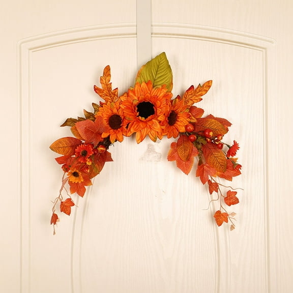 Thanksgiving Door Lintel Decor, Artificial Sunflower Maple Leaf, Plastic Material Lifelike Sturdy, Easy to Install Versatile, Holiday Home Party Decor