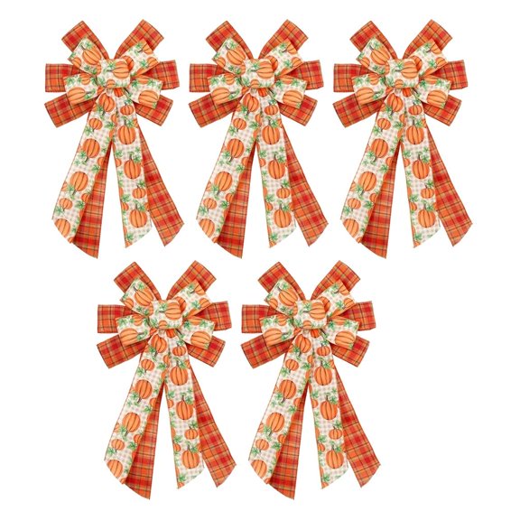 Thanksgiving Door Wall Window Decors Handmade Burlap Checkered Pumpkin Bowknot Decoration for Thanksgiving Ornament