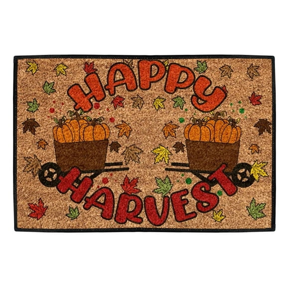 Thanksgiving Doormat Natural Coir Fall Pumpkin Harvest Welcome Floor Mat Rustic Non-Slip Farmhouse Rectangle Entrance Door Rug for Autumn Indoor Outdoor Porch Bathroom, 15.75 x 23.62in