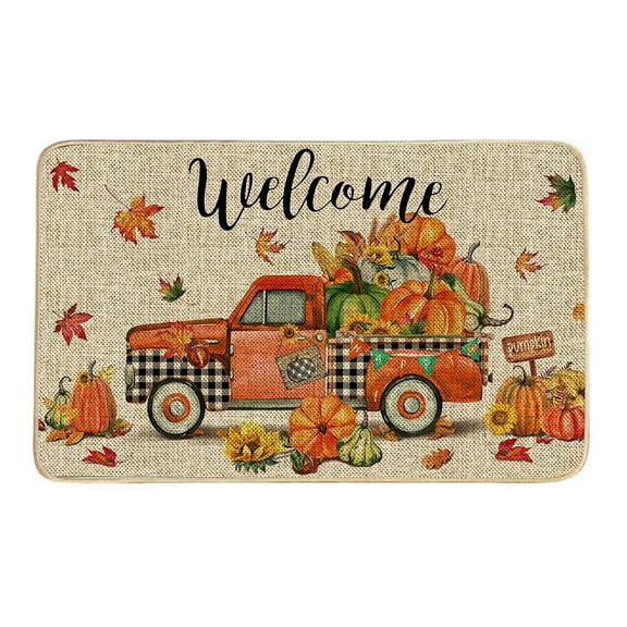 Thanksgiving Doormat Natural Coir Fall Pumpkin Harvest Welcome Floor Mat Rustic Non-Slip Farmhouse Rectangle Entrance Door Rug for Autumn Indoor Outdoor Porch Bathroom, 15.75 x 23.62in