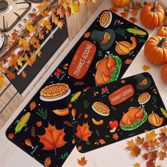 Thanksgiving Doormats Fall Pumpkin Maple Leaf Floor Mat Two Piece Set Halloween Thanksgiving Decorative Floor Mat Bathroom Kitchen Mat Porch Carpet Long Strip Foot Mat Entrance Mat