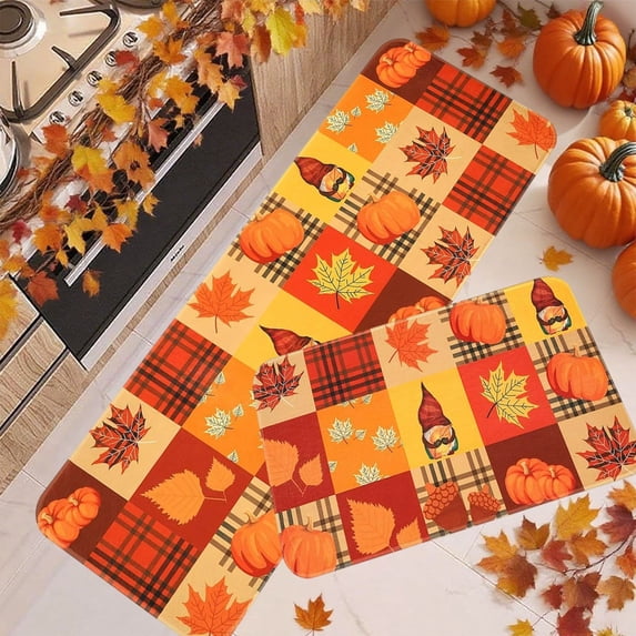 Thanksgiving Doormats Fall Pumpkin Maple Leaf Floor Mat Two Piece Set Halloween Thanksgiving Decorative Floor Mat Bathroom Kitchen Mat Porch Carpet Long Strip Foot Mat Entrance Mat