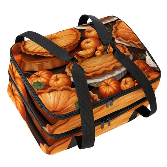 Thanksgiving Double Layered Insulated and Refrigerated Lunch Bag with Two Compartments and Large Capacity - 7.1x11.4x16.1 Inches - Hand Carry Meal Bag