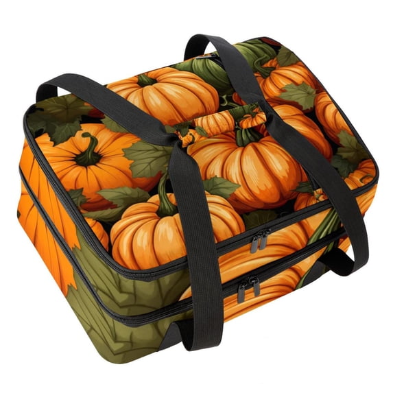 Thanksgiving Double Layered Insulated Refrigerated Lunch Bag with Two Compartments, Large Capacity, Hand Carry - 7.1x11.4x16.1 inches
