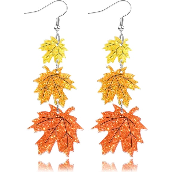Thanksgiving Earrings Fall Turkey Maple Leaf Earrings for Women Lightweight Acrylic Glitter Autumn Holiday Leaf Jewelry Thanksgiving Fall Gifts