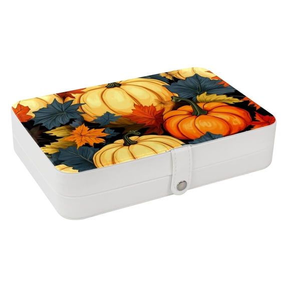 Thanksgiving Elegant PU Leather Jewelry Box with Removable Compartment and Earring Holder - Decorative Storage Box - Portable