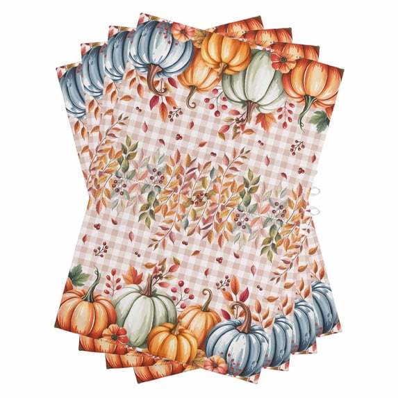 Thanksgiving Eucalyptus Kitchen Towels Set of 4, Water Absorbent Dish Towel, Fall Pumpkins Autumn Retro Plaid Decorative Hand Towels - Quick Drying Cloth for Cooking Baking, 18x28 Inch