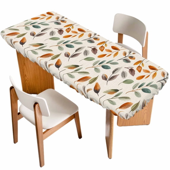 Thanksgiving Eucalyptus Table Cloths for 8 Foot Rectangle Tables, Fall Leaves Autumn Retro Plants Patio Waterproof Elastic Fitted Tablecloths, Washable Rectangular Table Cover for Camping