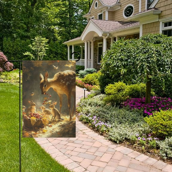 Thanksgiving Fairy Animals Garden Flag 12x18 inch Double Sided Outside Yard Decorations for Home Outdoor