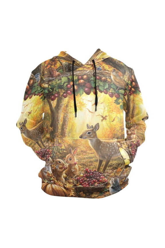 Thanksgiving Fairy Forest Men’s Hoodies Sweatshirt Fleece Jackets Long Sleeve Sweatshirts