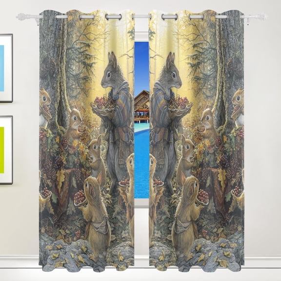 Thanksgiving Fairy Squirrel Blackout Curtains for Living Room Bedroom 55W x 72/84L Insulated Window Drapes 2 Panels