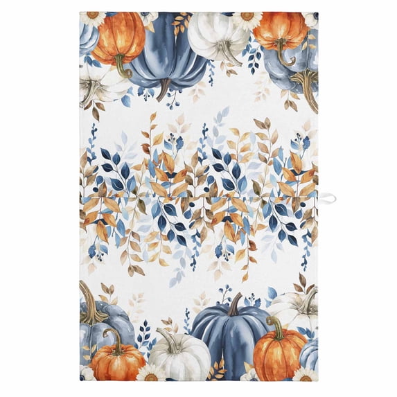 Thanksgiving Fall 1 Pack Kitchen Towel, Water Absorbent Dish Towel, Blue White Orange Pumpkin Leaves Decorative Hand Towels - Quick Drying Cloth for Cooking Baking, 18x28 Inch