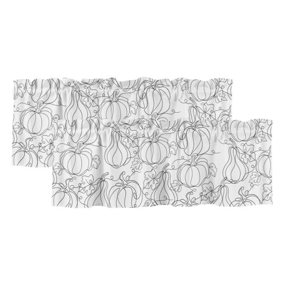 Thanksgiving Fall 2 Panels Kitchen Valance, Minimalist Pumpkin Outline Black White Rustic Country Curtains Valances for Small Windows Rod Pocket Window Treatments for Living Room Bedroom 42"W x 12"L