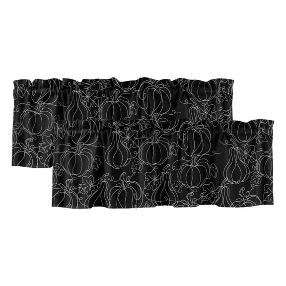 Thanksgiving Fall 2 Panels Kitchen Valance, Minimalist Pumpkin White Outline Rustic Country Black Curtains Valances for Small Windows Rod Pocket Window Treatments for Living Room Bedroom 42"W x 12"L