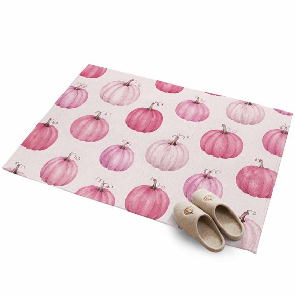 Thanksgiving Fall 2'x3' Small Rugs for Entryway Front Door Kitchen Sink Area, Rustic Minimalist Blush Pink Pumpkin Soft Sturdy Mats Washable Non Slip Rectangle Area Rug