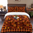 thumbnail image 1 of Thanksgiving Fall 4 Piece Bedding Set, Maple Leaf Orange Retro Plaid Texture Twin Size Duvet Cover Set with Zipper Closure & Corner Ties Soft Breathable Comforter Cover for Bedroom, 1 of 9