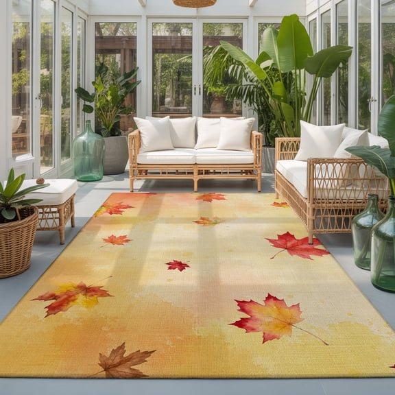 Thanksgiving Fall 9'x12' Area Rugs for Living Room Sectional Sofa, Vintage Maple Leaf Orange Ombre Rustic Farmhouse Washable Sturdy Non Slip Soft Sturdy Rectangle Home Area Rug