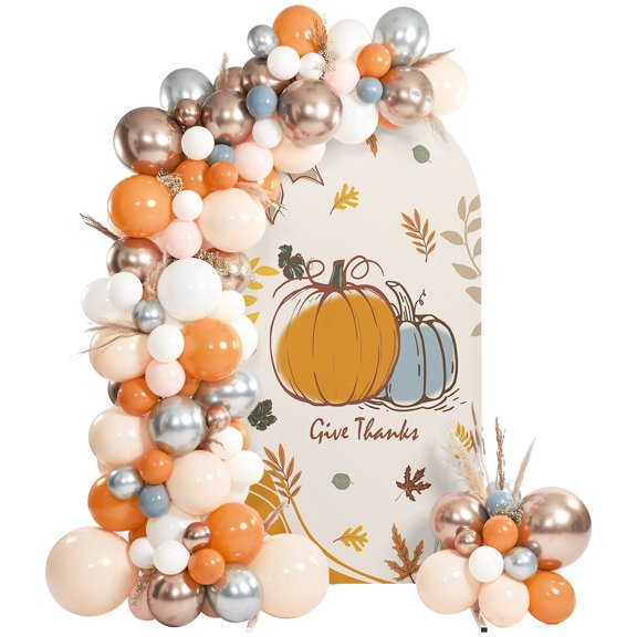 Thanksgiving Fall Arch Backdrop Covers 4 FT, Boho Cute Cartoon Pumpkin Stretchy Fitted Arched Stand Covers Party Arch Stand Cover Photo Booth for Wedding Birthday Decor