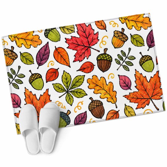 Thanksgiving Fall Bathroom Rug Washable 2x3 Entryway Rug Non Slip Country Falling Maple Leaves Pine Cone Front Door Mat Low Pile Indoor Doormat Throw Floor Carpet for Kitchen Bedroom Entrance