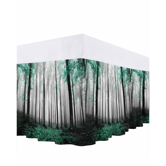 Thanksgiving Fall Bed Skirt King Size 16 Inch Drop, Retro Green Maple Leaf Tree Forest Wrap Around Dust Ruffle Bedskirts, Wrinkle & Fade Resistant Easy Fit Bedskirt with Adjustable Elastic