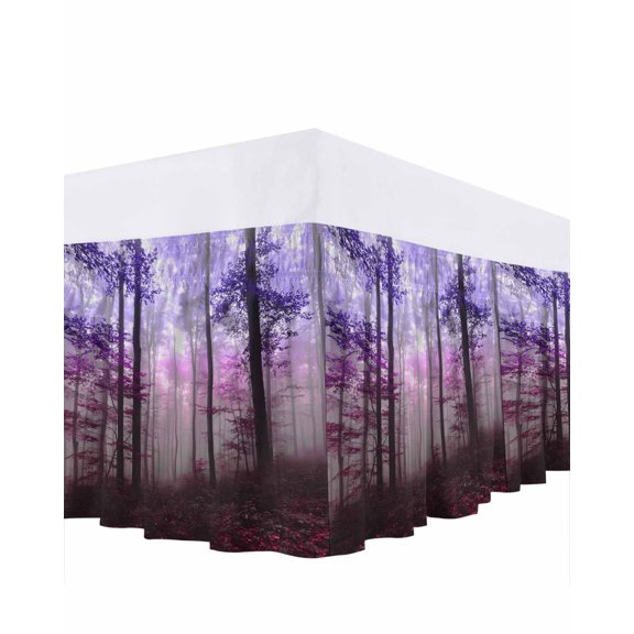 Thanksgiving Fall Bed Skirt Queen Size 16 Inch Drop, Retro Purple Pink Gradient Maple Leaf Wrap Around Dust Ruffle Bedskirts, Wrinkle & Fade Resistant Easy Fit Bedskirt with Adjustable Elastic