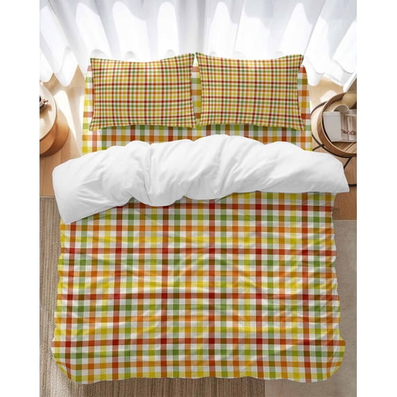 Thanksgiving Fall Bedding Duvet Cover Set Full Size 4 Pieces Farmhouse Colorful Lattice Bedding Set with Zipper Closure, 1 Comforter Cover 86x90 Inches 1 Flat Sheet & 2 Pillow Cases