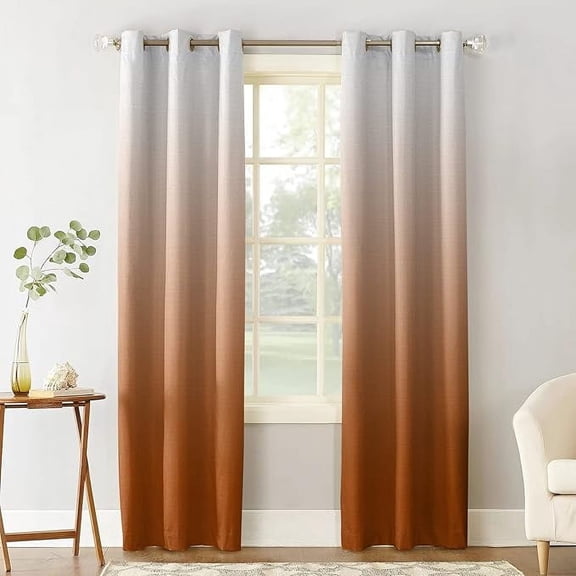 Thanksgiving Fall Blackout Curtains, 3D Orange Gradient Print Window Curtains, Thermal Insulated Room Darkening Grommet Drapes Set For Living Room Bedroom Kitchen Decor 26"W x 63"L (Pack of 2)