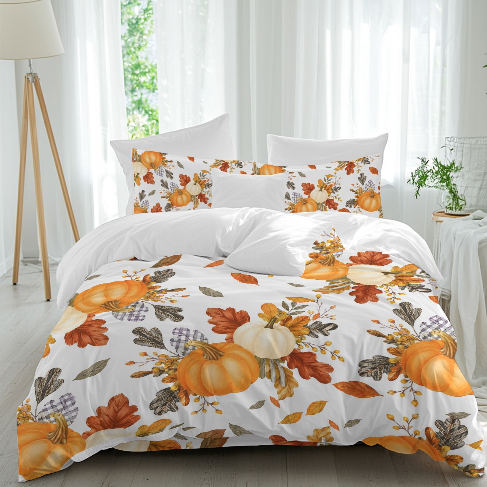 Thanksgiving Fall California King Duvet Cover Set, Rustic White Orange ...