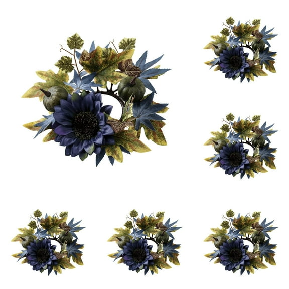 Thanksgiving Fall Candle Rings Wreath,Artificial Maple Leaf Pumpkin Berry Candle Garland for Pillars,Sunflowers Floral Tealight Candle Ring Holder,Party Decorations,Wedding Centerpieces Table Decor