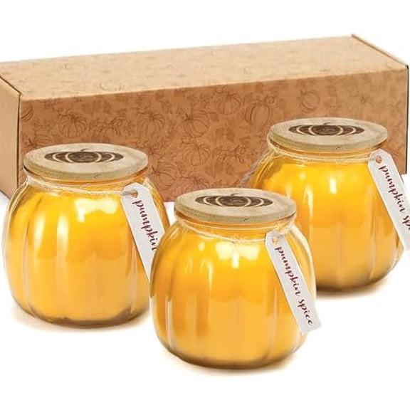 Thanksgiving & Fall Candles,3Pcs Pumpkin Shaped Candles, Fall Scented Candle,Pumpkin Spice Scented Candle Set of 3,Thanksgiving Gifts for Women,3 x 5oz