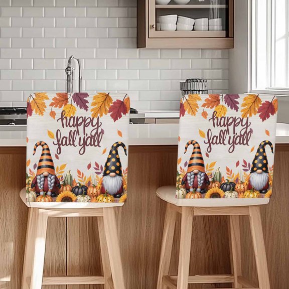 Thanksgiving Fall Chair Covers Set of 1 Gnomes Pumpkin Fallen Leaves Chair Back Covers Stretch Removable Washable Chairs Slipcovers Chair Protector for Dining Room Kitchen Party Decor