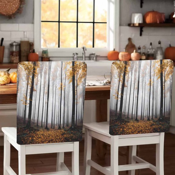 Thanksgiving Fall Chair Covers Set of 1 Retro Yellow Maple Leaf Tree Forest Chair Back Covers Stretch Removable Washable Slipcovers Protector for Dining Room Kitchen Party Decor