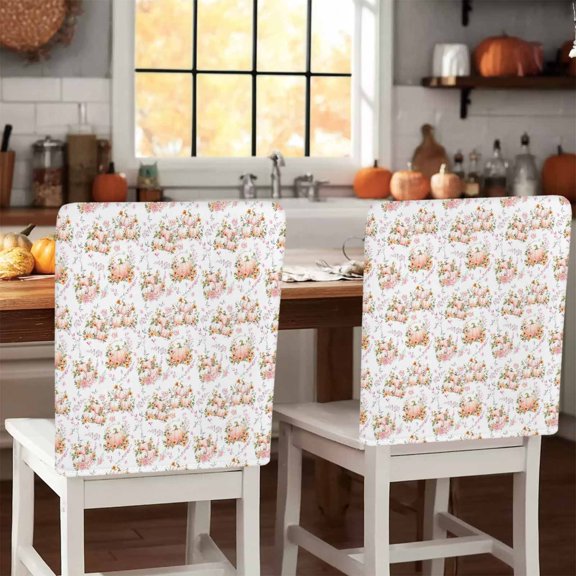 Thanksgiving Fall Chair Covers Set of 6 Pumpkin Harvest Auutmn Chair Back Covers Stretch Removable Washable Slipcovers Protector for Dining Room Kitchen Party Decor