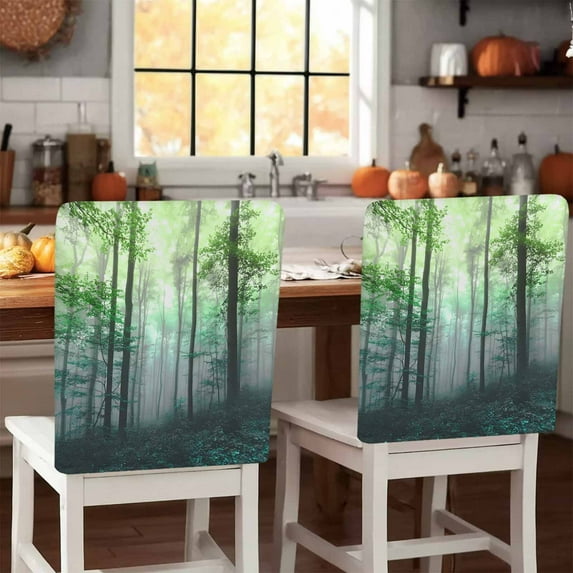 Thanksgiving Fall Chair Covers Set of 6 Retro Green Gradient Maple Leaf Chair Back Covers Stretch Removable Washable Slipcovers Protector for Dining Room Kitchen Party Decor