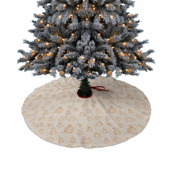 Thanksgiving Fall Christmas Tree Skirt 36 Inches Large Christmas Skirt Tree, Autumn Pumpkin Orange Rustic Burlap Tree Skirt Christmas Decorations for Fireplace Party Holidays Indoor Outdoor